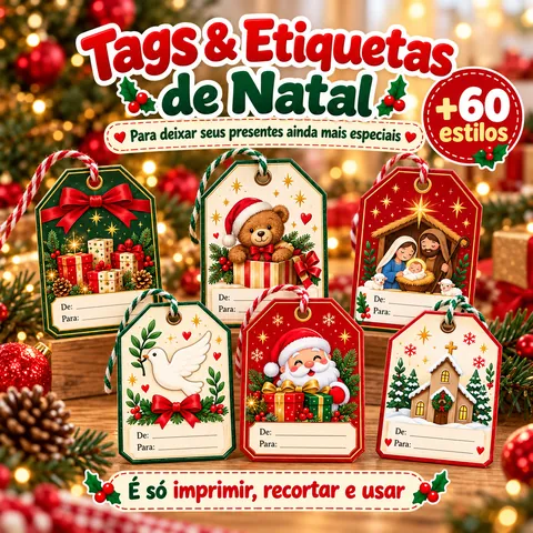 Tags e etiquetas de Natal para imprimir: mais de 60 estilos em PDF