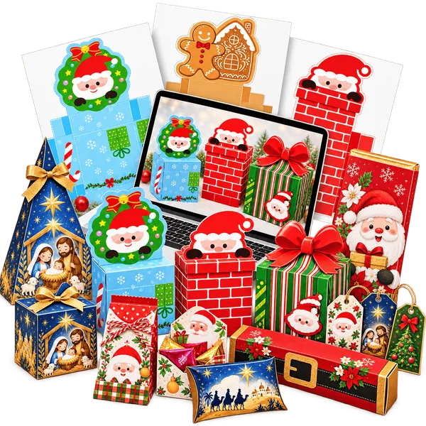 Caixinhas de Natal montadas com os moldes do Plano Completo