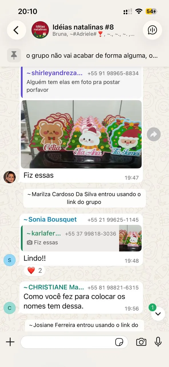 Print do grupo de WhatsApp com tags de Natal personalizadas com nomes